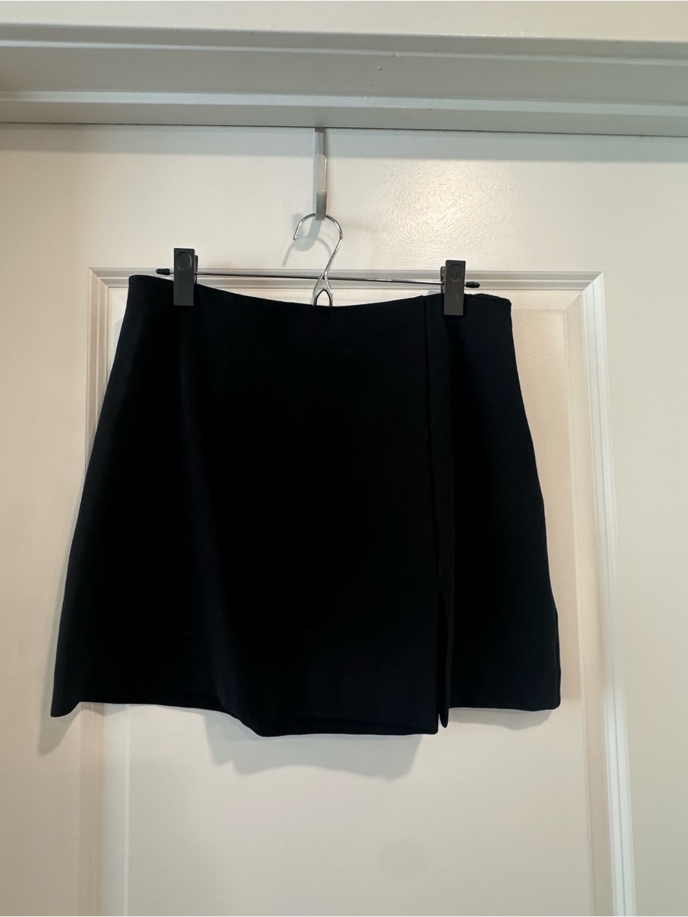Anthropologie Black Mini Skirt with Front Overlap